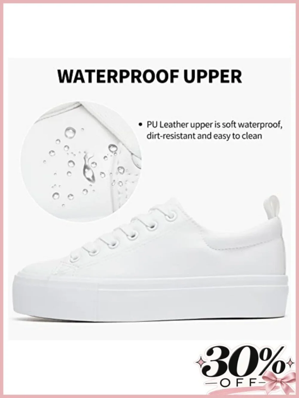 SERNIAL Womens Platform Sneakers Faux Leather Water Resistant Slip Resistant